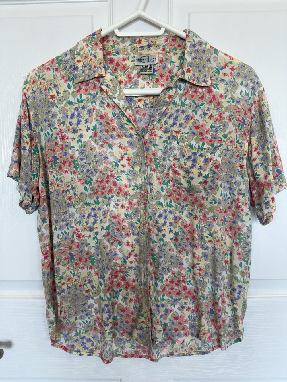 Vintage Floral Short-Sleeve Shirt button up with collar rayon